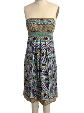 Nicole Miller Strapless Silk Cocktail Dress Geometric Pattern - Size 4
